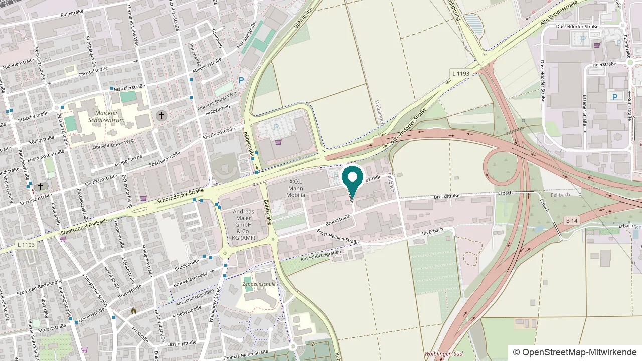 Lageplan: Physio Zentrum Fellbach, Bruckstraße 61, 70734 Fellbach